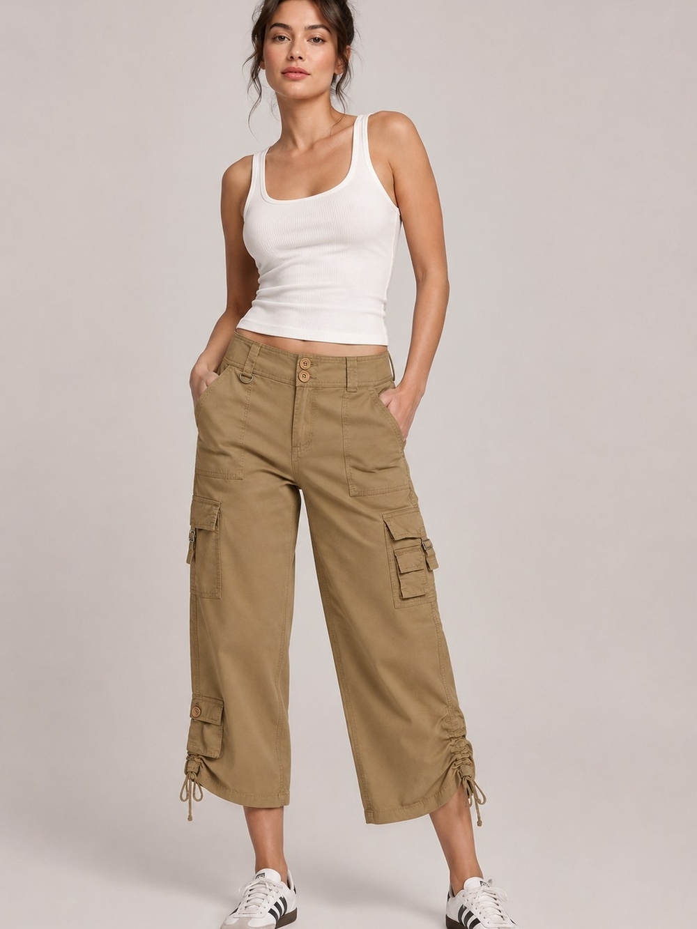 Steve Barry Cargo Beige Cotton Capri Pants Sz 10 - EUC